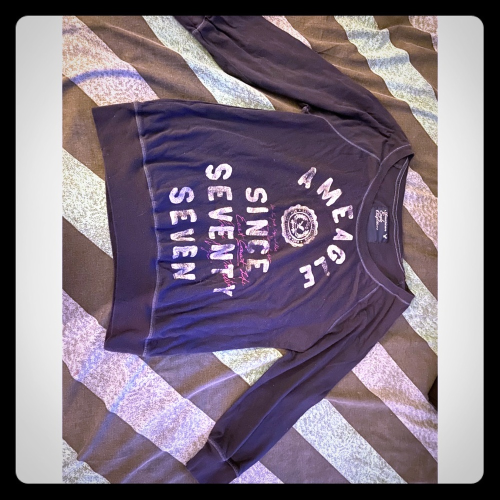 American Eagle Navy Blue Quarter Sleeve Shirt